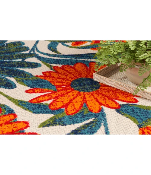 Nourison Aloha Ivory Multicolor ALH33 5 ft. 3 in. Round Rug