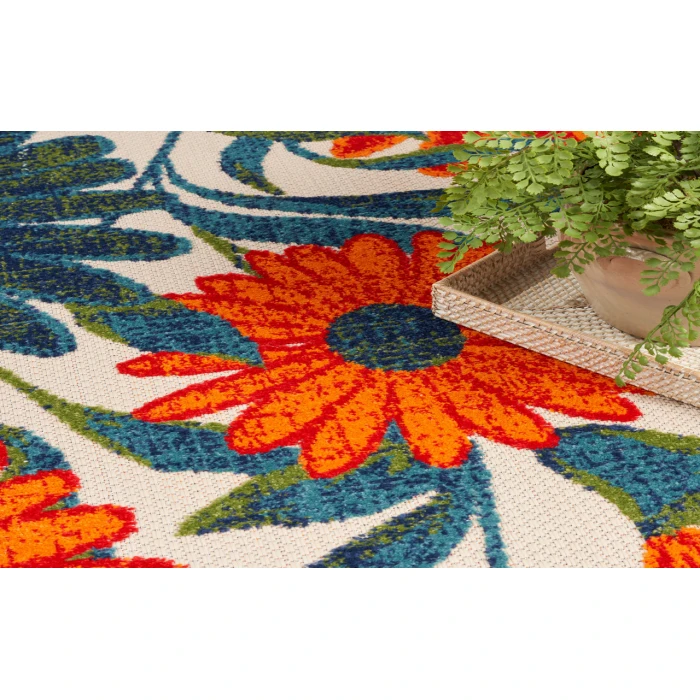 Nourison Aloha Ivory Multicolor ALH33 5 ft. 3 in. Round Rug