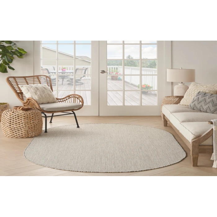 Nourison Courtyard Ivory Silver COU01 6 ft. X 9 ft. Oval Rug