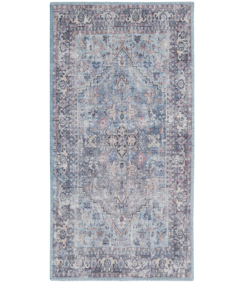 Nicole Curtis Machine Washable Series 1 Area Rug SR104 Blue 2' x 4'