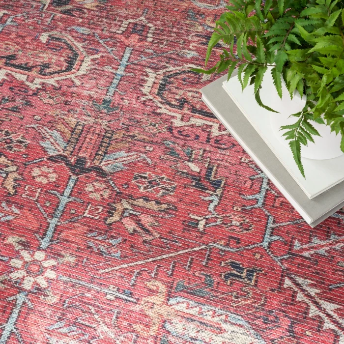 Nicole Curtis Machine Washable Series 1 Area Rug SR102 Red 5' x 7'