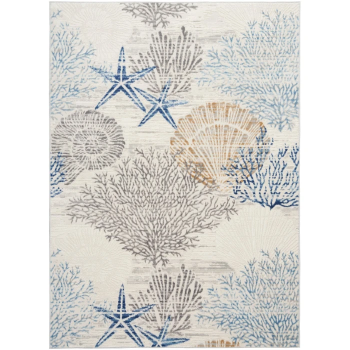 Nourison Seaside Ivory Grey Blue SDS04 6 ft. X 9 ft. Rect. Rug