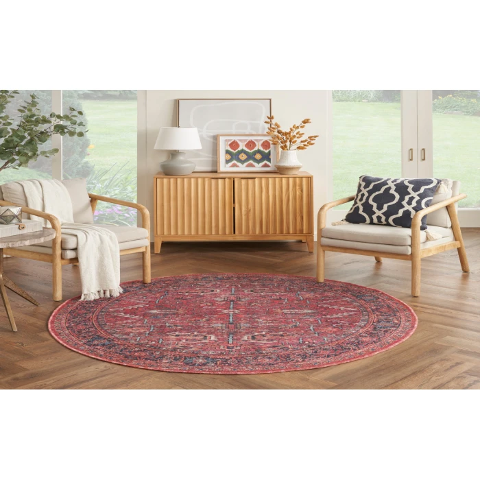 Nicole Curtis Machine Washable Series 1 Brick SR102 7 ft. 10 in. Round Rug
