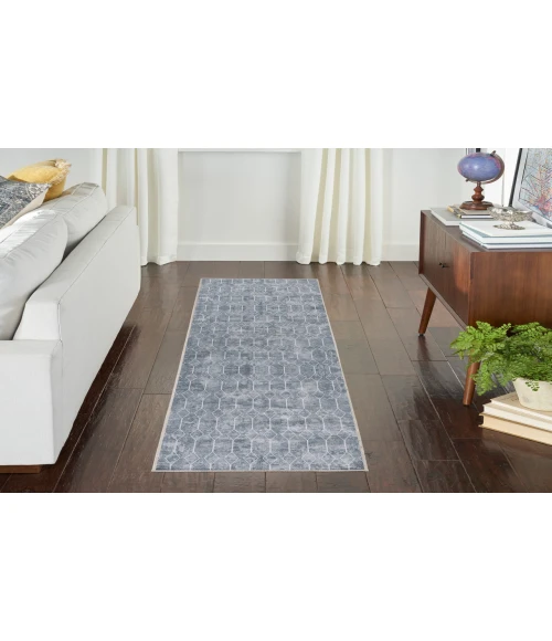 Nicole Curtis Machine Washable Series 1 Blue Grey SR107 2 ft. 2 in. X 8 ft. Rectangle Rug