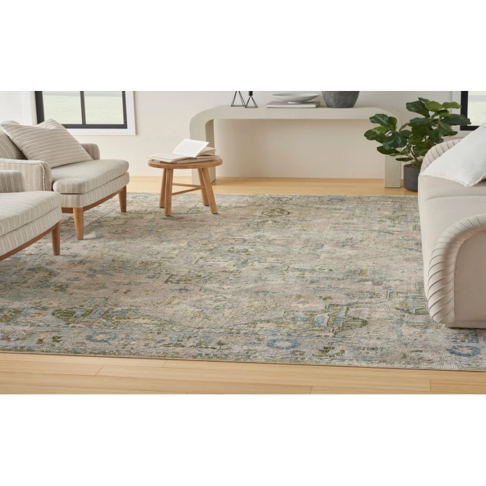 Nourison Astra Machine Washable Blue Green ASW12 6 ft. 7 in. X 9 ft. Rectangle Rug