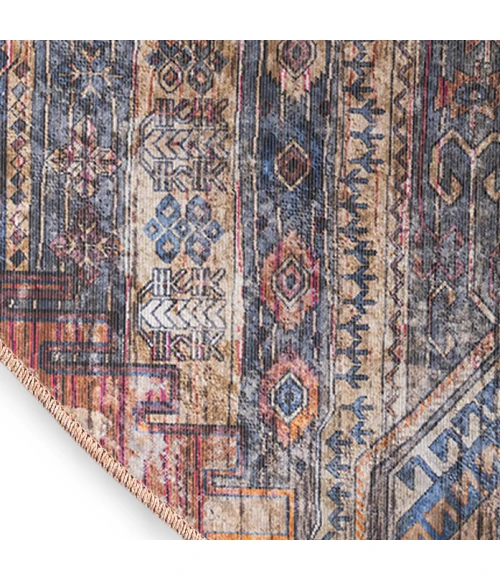 Nicole Curtis Machine Washable Series 1 Multicolor SR106 5 ft. 3 in. Round Rug