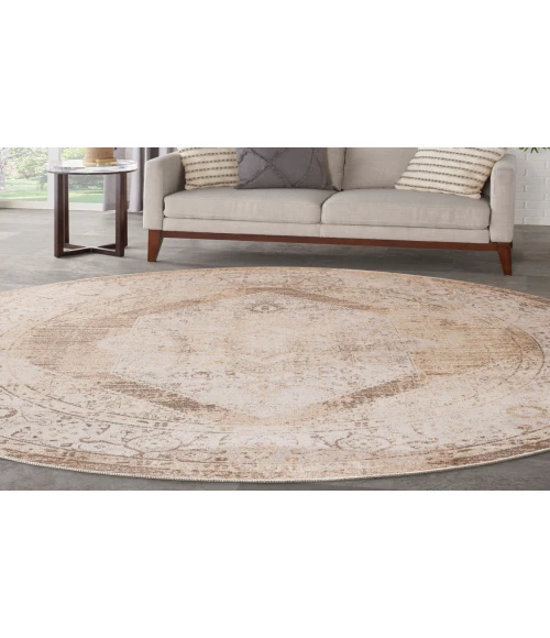 Nourison Astra Machine Washable Beige ASW13 5 ft. 3 in. Round Rug