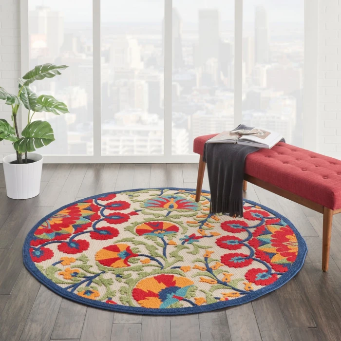 Nourison Aloha Round Area Rug ALH20-Red/Multicolor