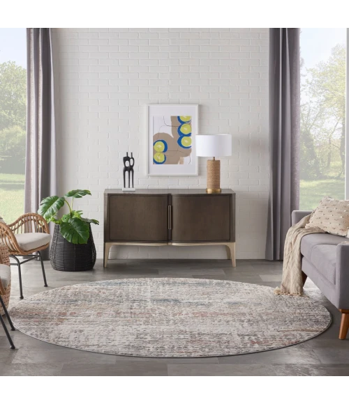 Nourison Rustic Textures Area Rug RUS14 Light Grey Multi 5'3" Round