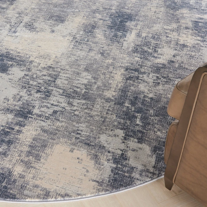 Nourison Rustic Textures Area Rug RUS02 Blue/Ivory 5'3" Round