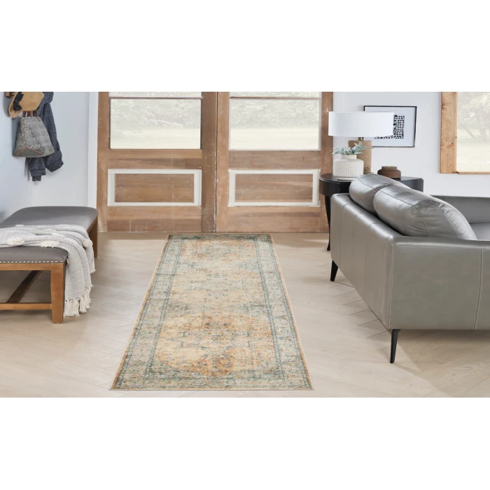 Nourison Astra Machine Washable Beige Blue ASW12 2 ft. 2 in. X 10 ft. Rectangle Rug