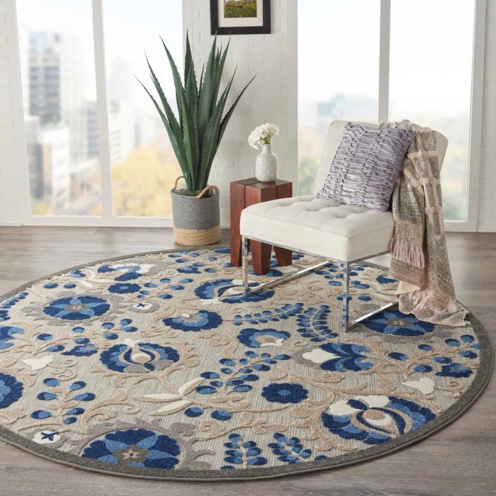 Nourison Aloha Round Area Rug ALH17-Natural/Blue