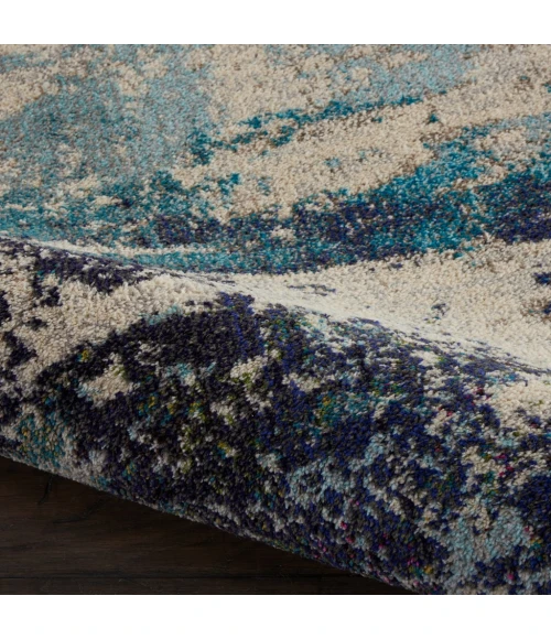 Nourison Celestial Round Area Rug CES02-Ivory/Teal Blue