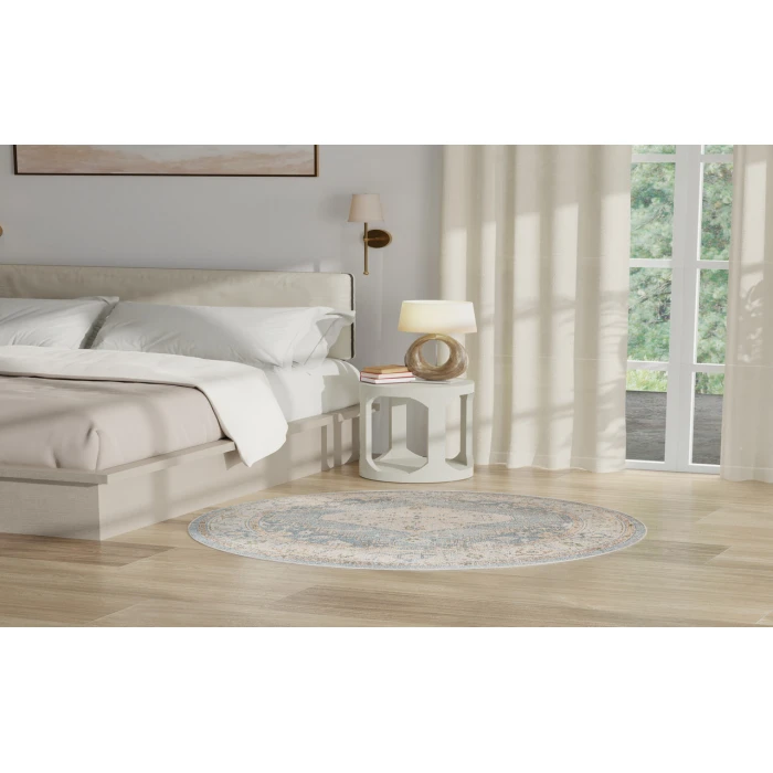Nourison Astra Machine Washable Silver Blue ASW11 5 ft. 3 in. Round Rug