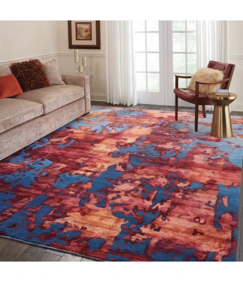 Nourison Prismatic Area Rug PRS13 Blue/Flame 9'9" x 13'9"