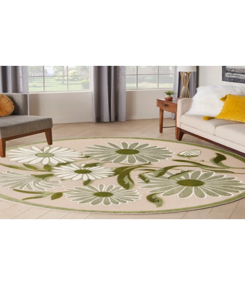 Nourison Aloha Ivory Green ALH33 5 ft. 3 in. Round Rug