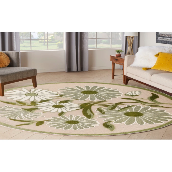 Nourison Aloha Ivory Green ALH33 5 ft. 3 in. Round Rug