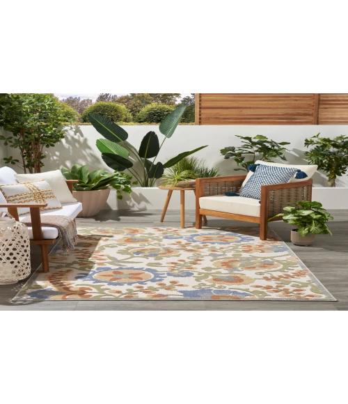 Nourison Aloha Ivory Blue ALH17 5 ft. 3 in. X 7 ft. 5 in. Rectangle Rug