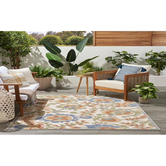 Nourison Aloha Ivory Blue ALH17 5 ft. 3 in. X 7 ft. 5 in. Rectangle Rug