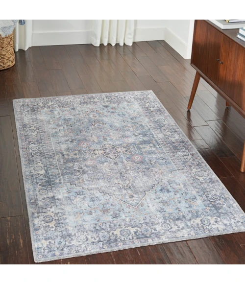 Nicole Curtis Machine Washable Series 1 Area Rug SR104 Blue 4' x 6'