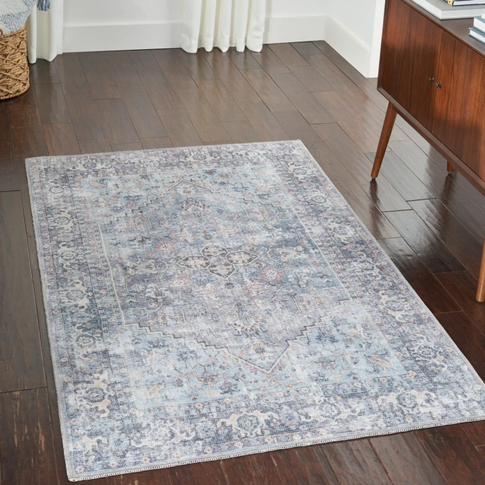 Nicole Curtis Machine Washable Series 1 Area Rug SR104 Blue 4' x 6'