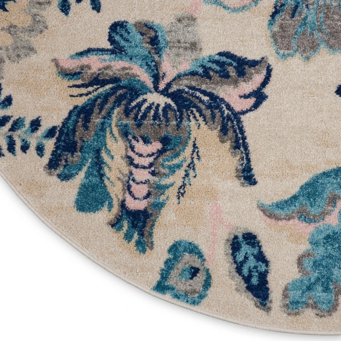 Nourison Tranquil Round Area Rug TRA02-Ivory/Light Blue
