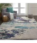 Nourison Celestial Area Rug CES02-Ivory/Teal Blue