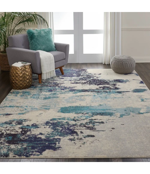 Nourison Celestial Area Rug CES02-Ivory/Teal Blue