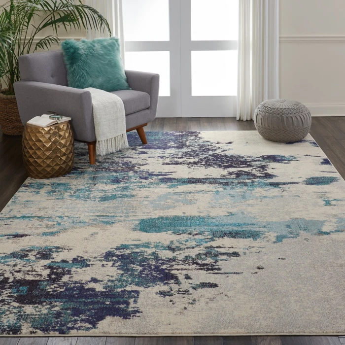 Nourison Celestial Area Rug CES02-Ivory/Teal Blue