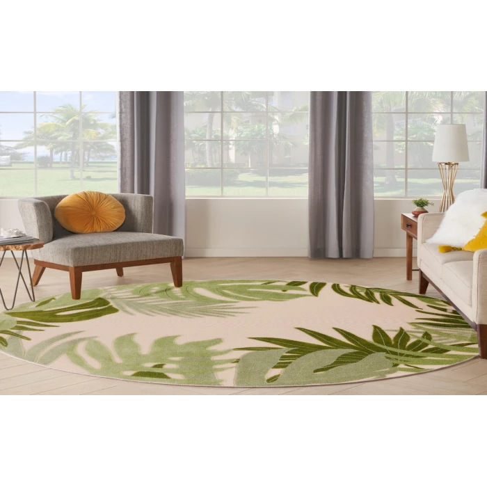 Nourison Aloha Ivory Green ALH40 5 ft. 3 in. Round Rug