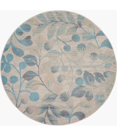 Nourison Tranquil Round Area Rug TRA03-Ivory/Turquoise
