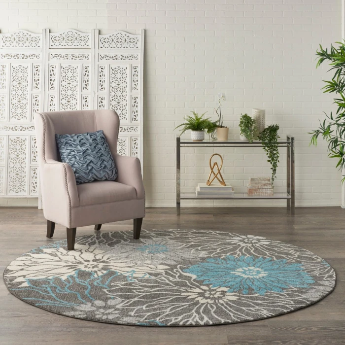 Nourison Passion Round Area Rug PSN17-Charcoal/Blue