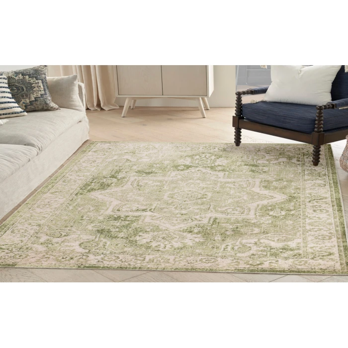 Nourison Astra Machine Washable Ivory Green ASW12 5 ft. 3 in. X 7 ft. Rectangle Rug