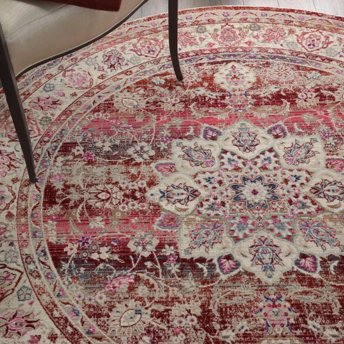 Nourison Vintage Kashan Round Area Rug VKA01-Red