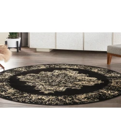 Nourison Home Grafix GRF14 Black 4 ft. Round Area Rug
