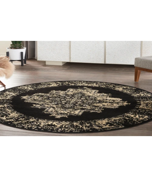 Nourison Grafix Black GRF14 4 ft. Round Rug