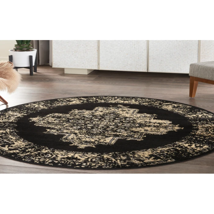 Nourison Grafix Black GRF14 4 ft. Round Rug