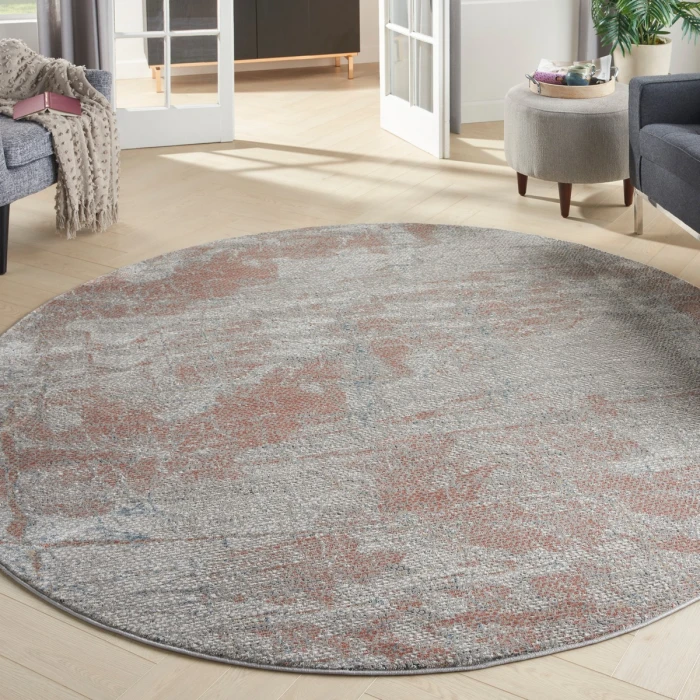 Nourison Rustic Textures Area Rug RUS15 Light Grey/Rust 5'3" Round