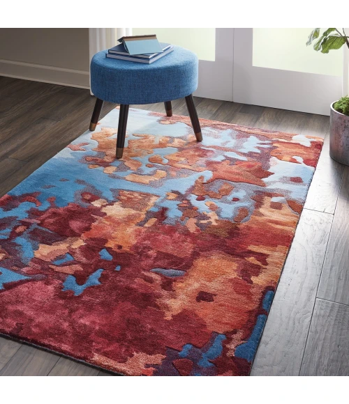 Nourison Prismatic Area Rug PRS13 Blue/Flame 3'9" x 5'9"