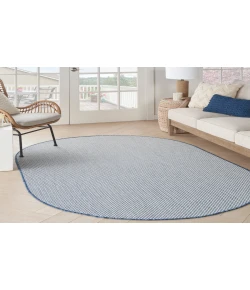 Nourison Home Courtyard COU01 Ivory Blue 5 ft. X 8 ft. Oval Area Rug