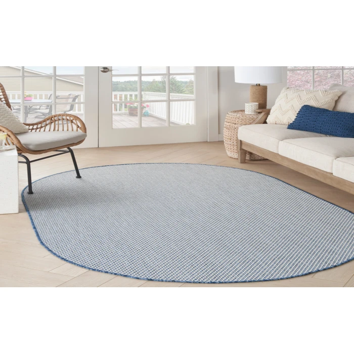 Nourison Courtyard Ivory Blue COU01 5 ft. X 8 ft. Oval Rug