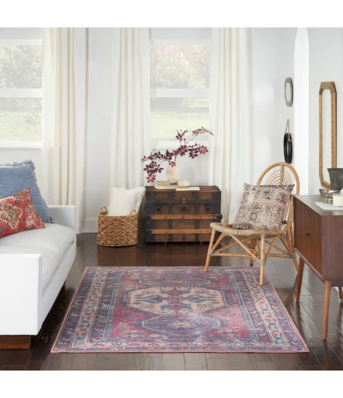 Nicole Curtis Machine Washable Series 1 Area Rug SR105 Red/Navy 5' x 7'