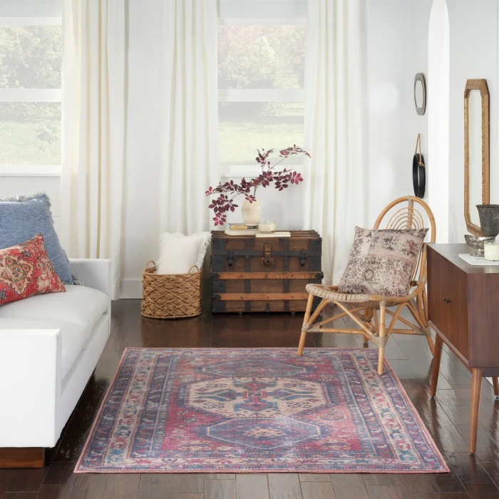 Nicole Curtis Machine Washable Series 1 Area Rug SR105 Red/Navy 5' x 7'