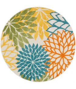Nourison Home Aloha ALH05 Turquoise Multicolor 4 ft. Round Area Rug