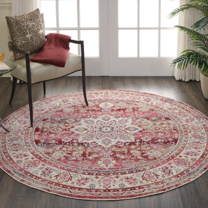 Nourison Vintage Kashan Round Area Rug VKA01-Red