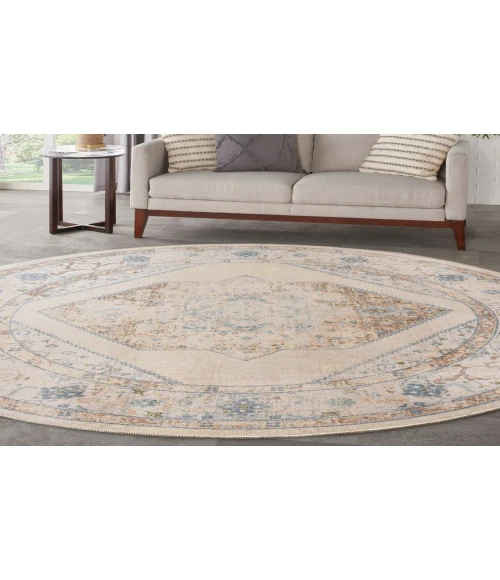 Nourison Astra Machine Washable Ivory Blue ASW13 5 ft. 3 in. Round Rug