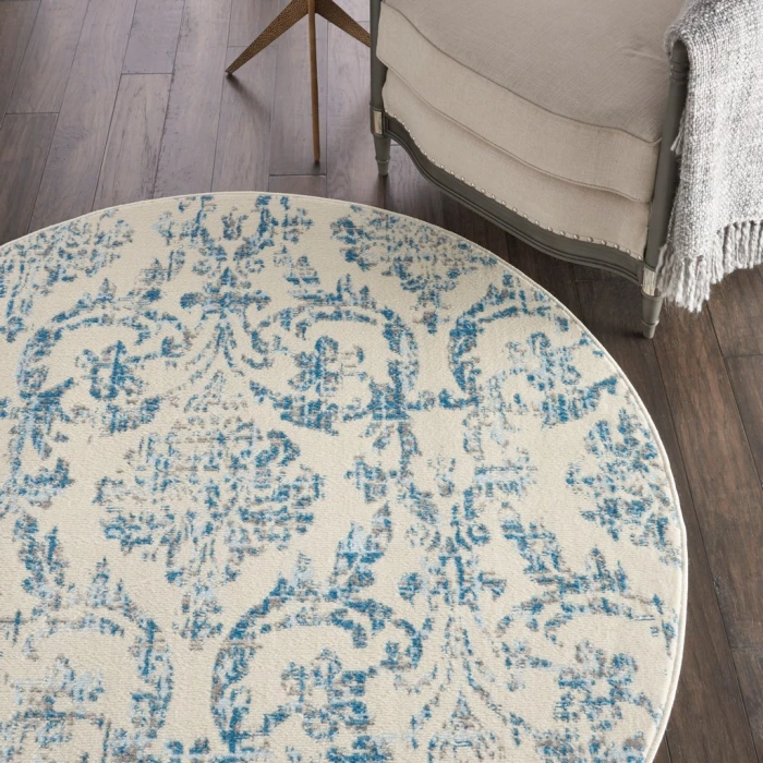 Nourison Jubilant Round Area Rug JUB09-Ivory/Blue