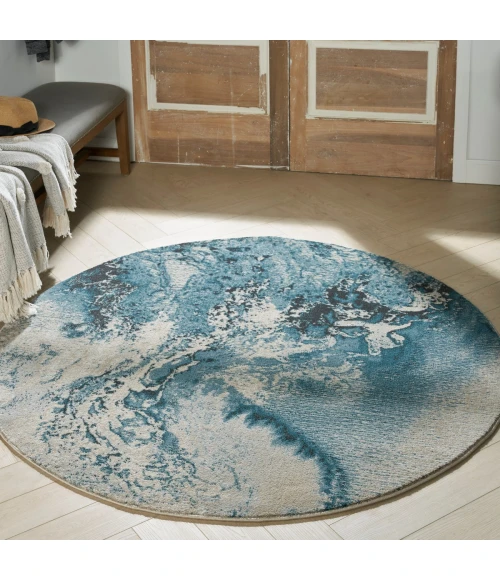 Nourison Maxell Area Rug MAE08 Ivory/Teal 3'10" x 3'10"round
