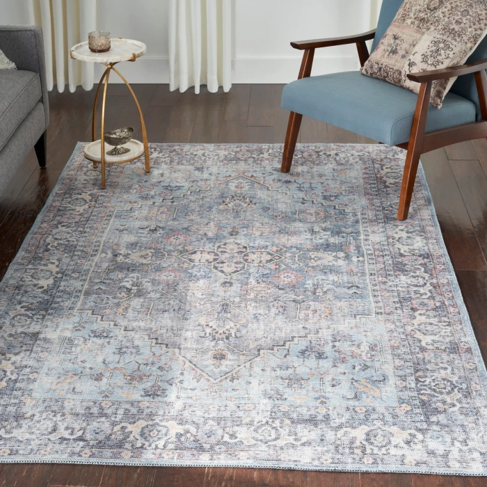Nicole Curtis Machine Washable Series 1 Area Rug SR104 Blue 5' x 7'