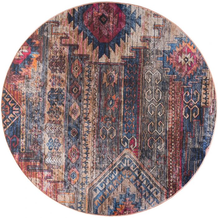Nicole Curtis Machine Washable Series 1 Multicolor SR106 4 ft. Round Rug